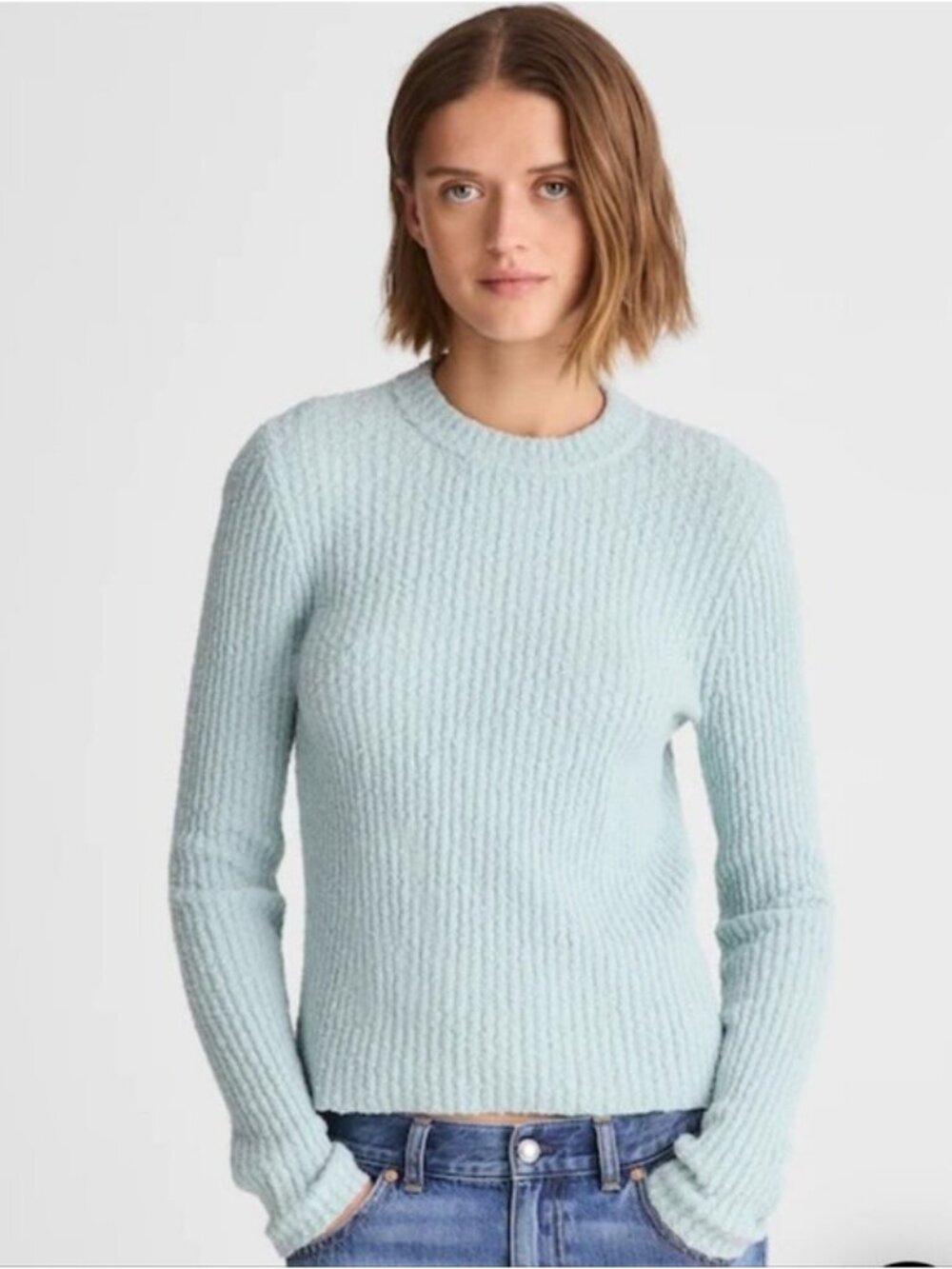 Madewell Bouclé-Knit Crewneck Sweater New XL Teal Mint Blue Preppy Comfort
